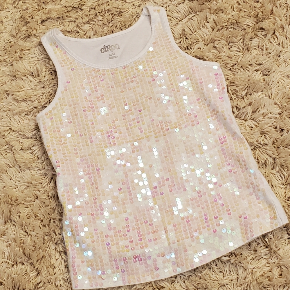 Girls White Sequin Tank Top